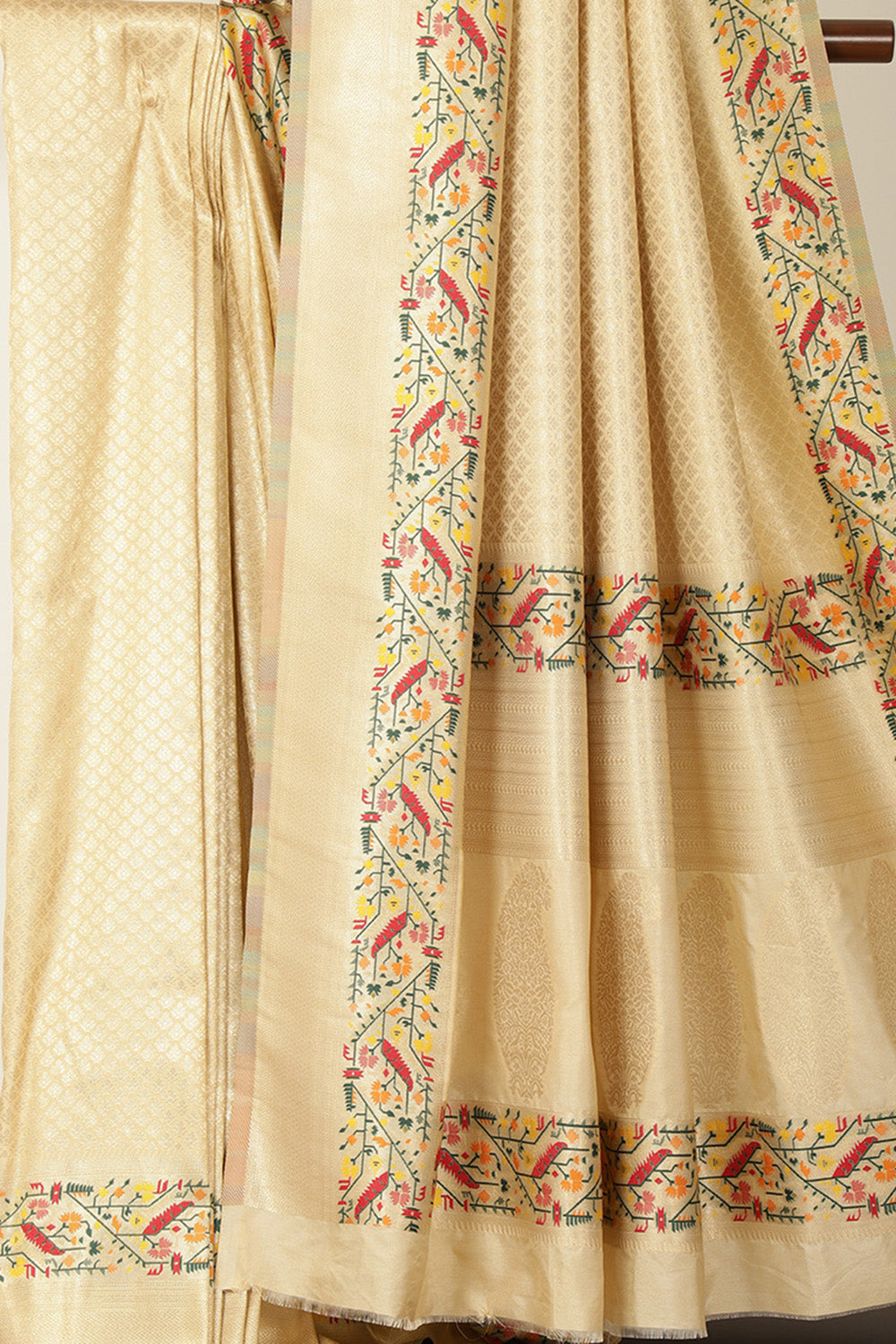 Beige Soft Silk Zari and Resham woven Saree