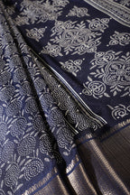 Navy Colour Printed & Woven Cotton Silk Saree