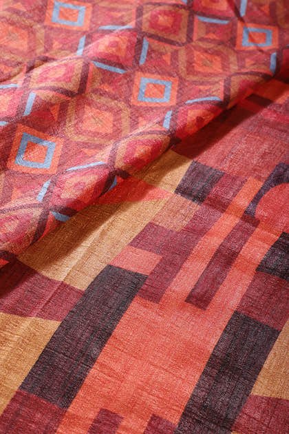 Beige Printed Tussar Silk Saree