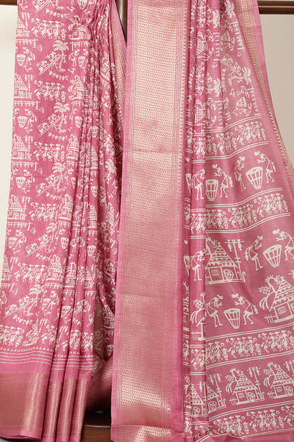 Light Mauve Cotton Silk Printed Saree