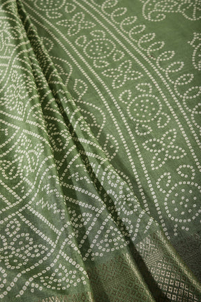 Green Color Block Printed Cotton Silk Saree