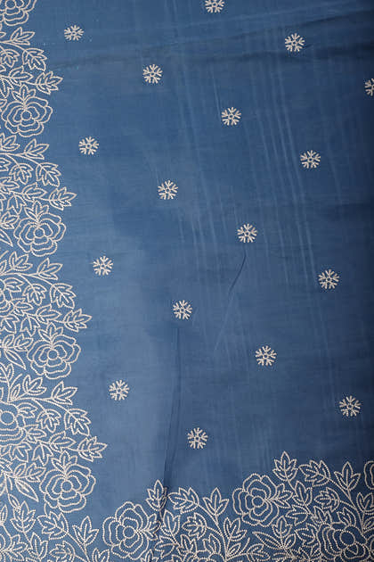 Blue Tissue Resham Embroidered Saree