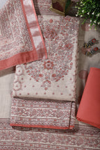 Beige & Peach Floral Printed Unstitched Suit Fabric