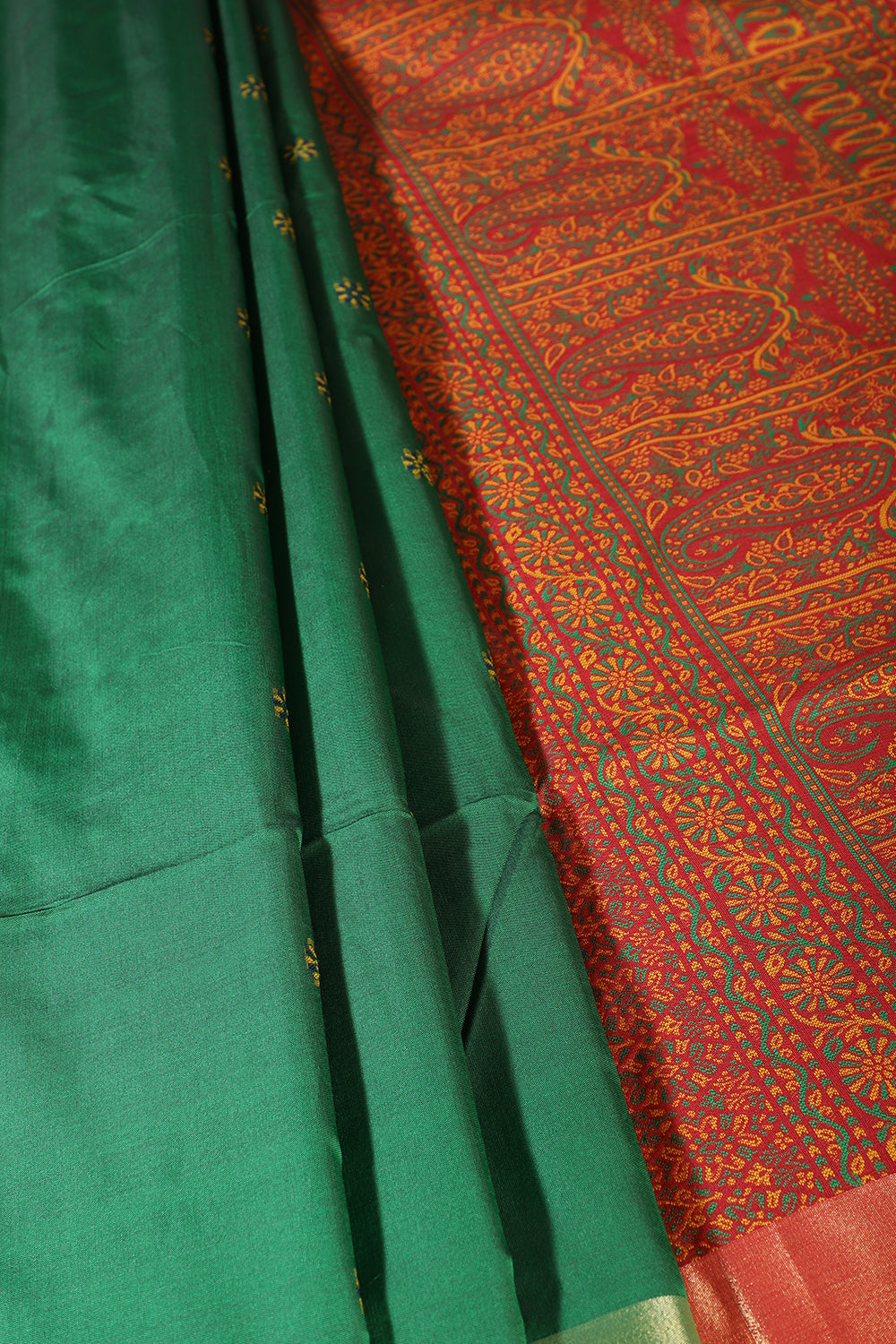 Green & Maroon Silk Resham And Zari Woven Saree