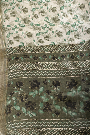 Green & Cream Colour Floral Printed Cotton Silk Saree