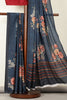 Navy Jacquard Silk Lasa Printed Saree