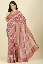 Light Maroon Cotton Silk Boota Printed And Zari Woven Saree