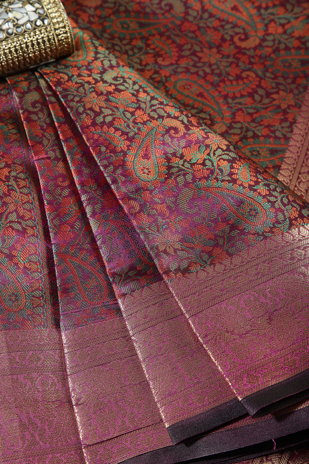 Wine Colour Silk Resham & Zari Woven Saree