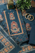 Blue Tussar Silk Printed Unstitched Suit Material