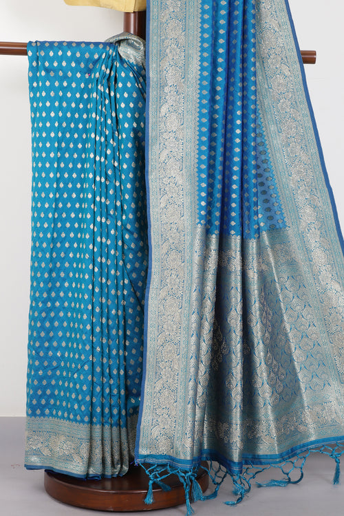 Blue Silk Zari Woven And Swaroski Work Saree
