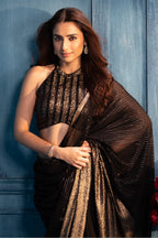Black & Golden Georgette Sequins Embroidered Saree