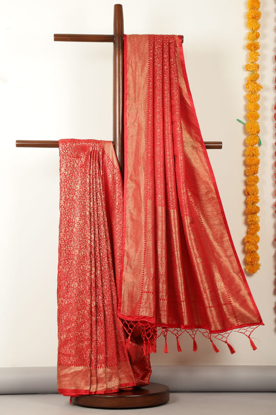 Red Zari Woven Soft Silk Saree