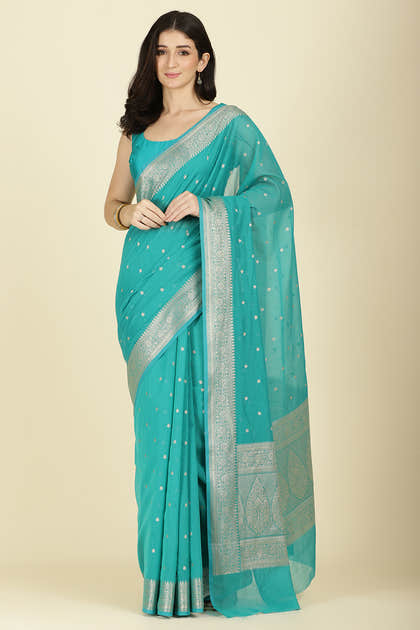 Teal Zari Woven Cotton Silk Saree