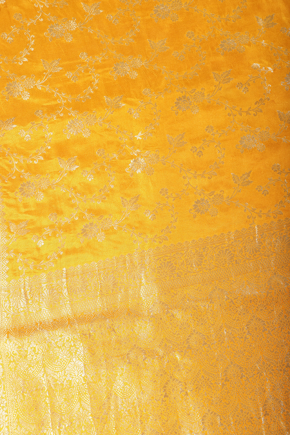 Mustard Banarasi Silk Zari Floral Zaal Woven Saree