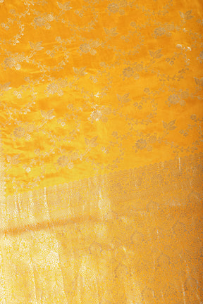 Mustard Banarasi Silk Zari Floral Zaal Woven Saree