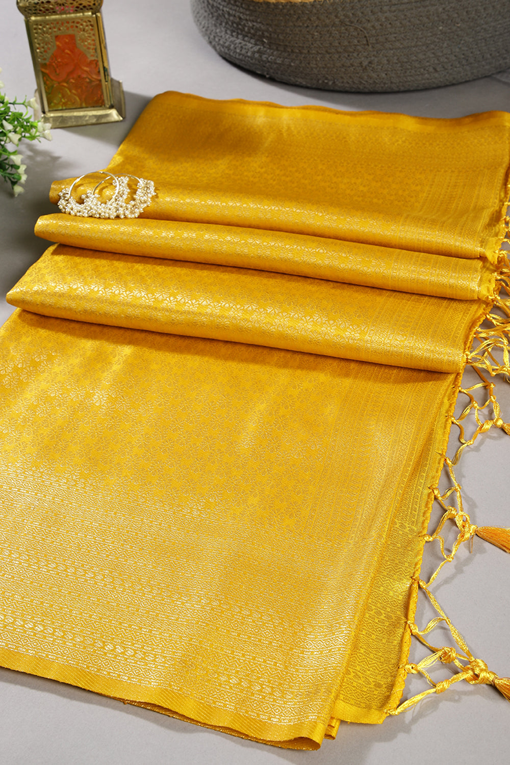 Mustard Color Zari Woven South Silk Saree