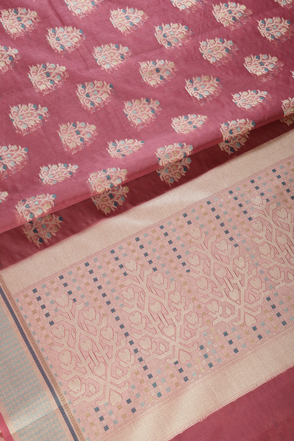 Mauve Pink Color Supernet Cotton Woven Saree