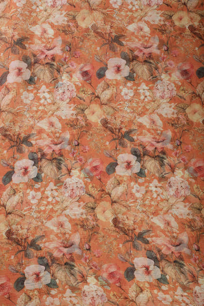 Orange Color Floral Printed Chiffon Saree