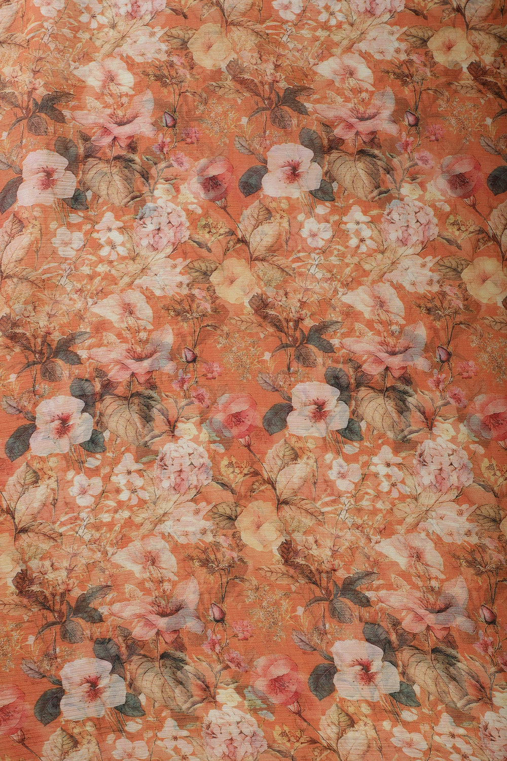 Orange Color Floral Printed Chiffon Saree