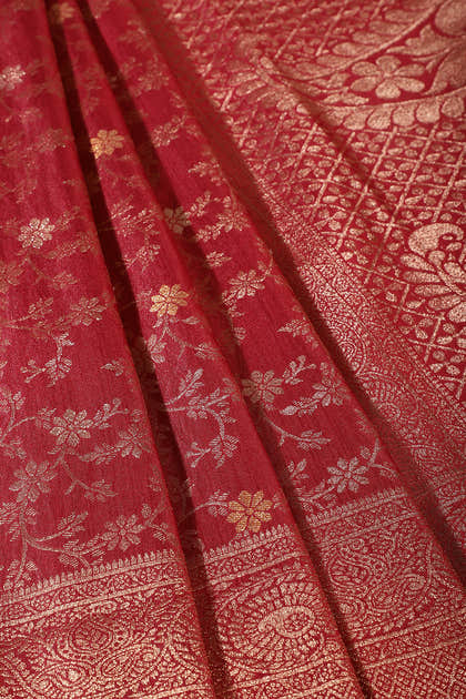 Maroon Floral Zaal Woven Silk Banarasi Saree