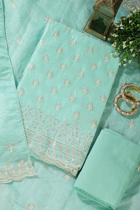 Mint Green Chanderi Silk Embroidered Unstitched Suit Material
