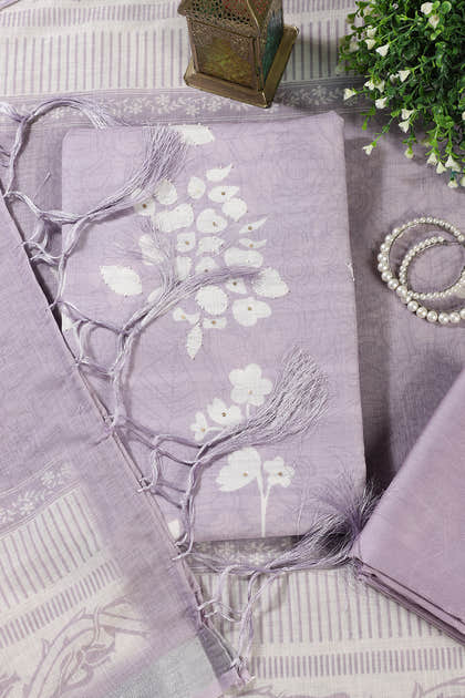 Mauve Color Printed Linen Cotton Unstitched Suits