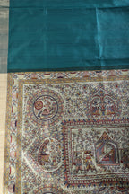 Teal Green Cotton Silk Madhubani Print Saree