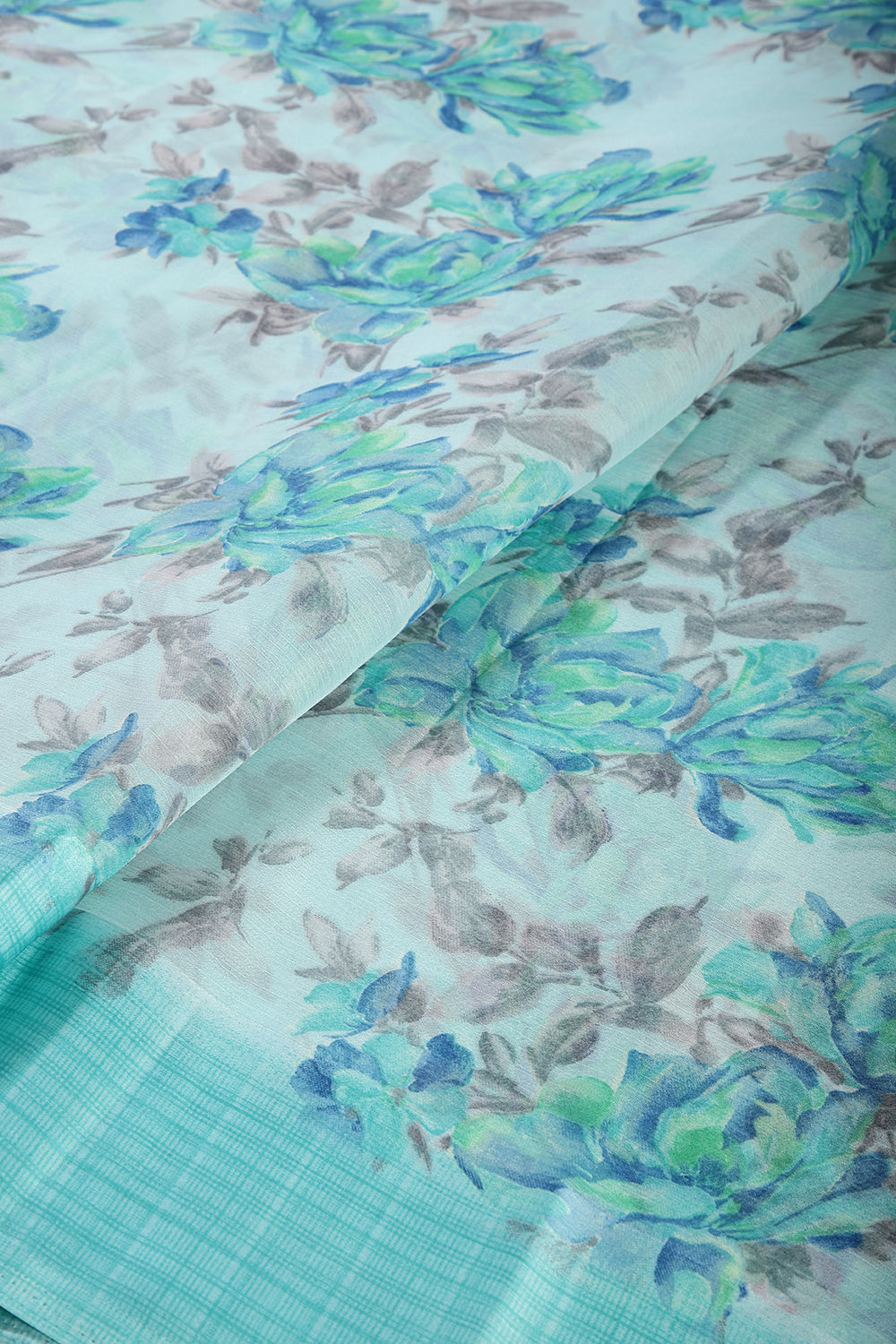 Light Blue Color Floral Printed Chiffon Saree