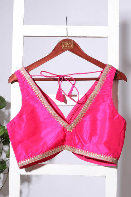Magenta Tussar Silk Zari And Sequins Embroidered Readymade Blouse