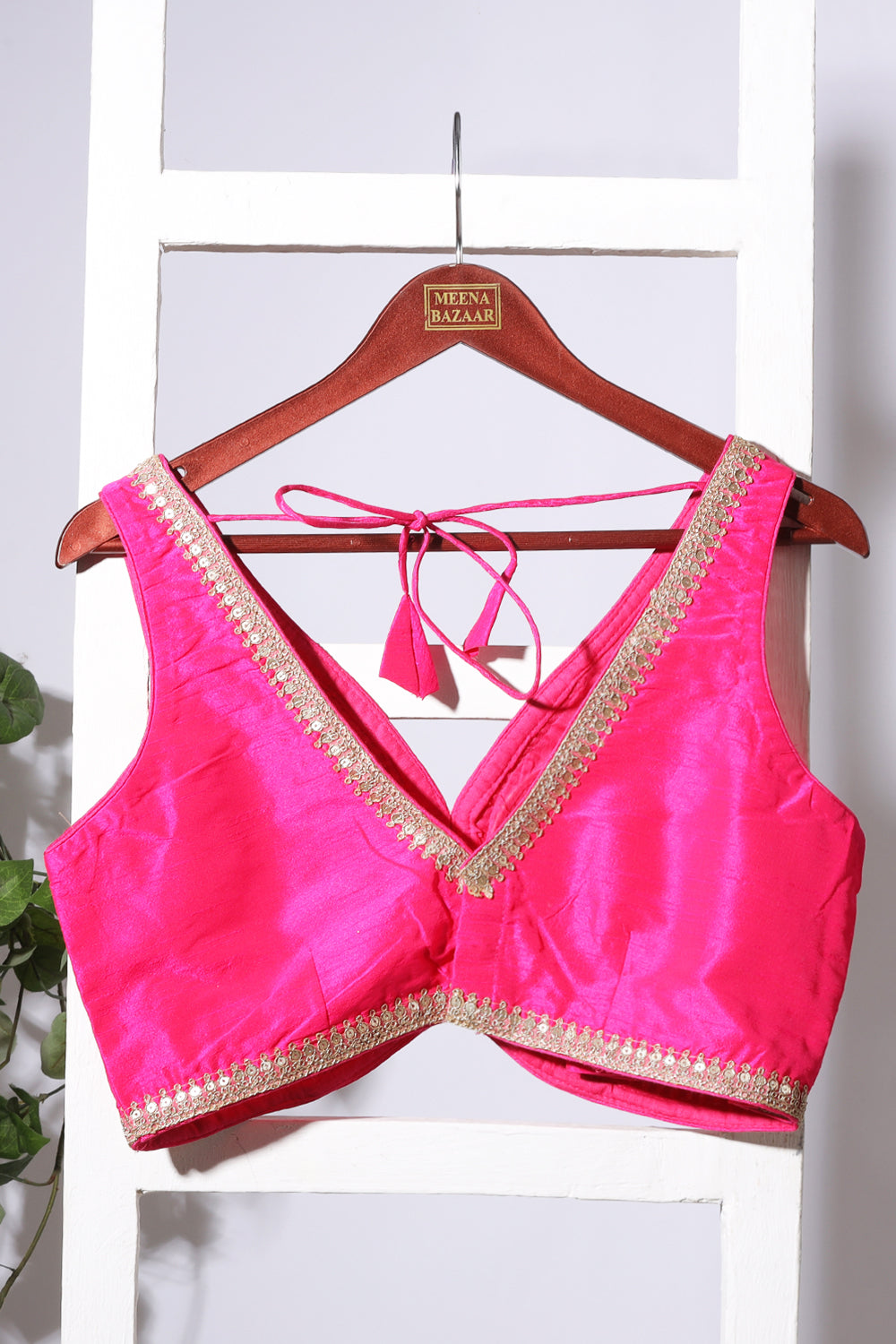 Magenta Tussar Silk Zari And Sequins Embroidered Readymade Blouse