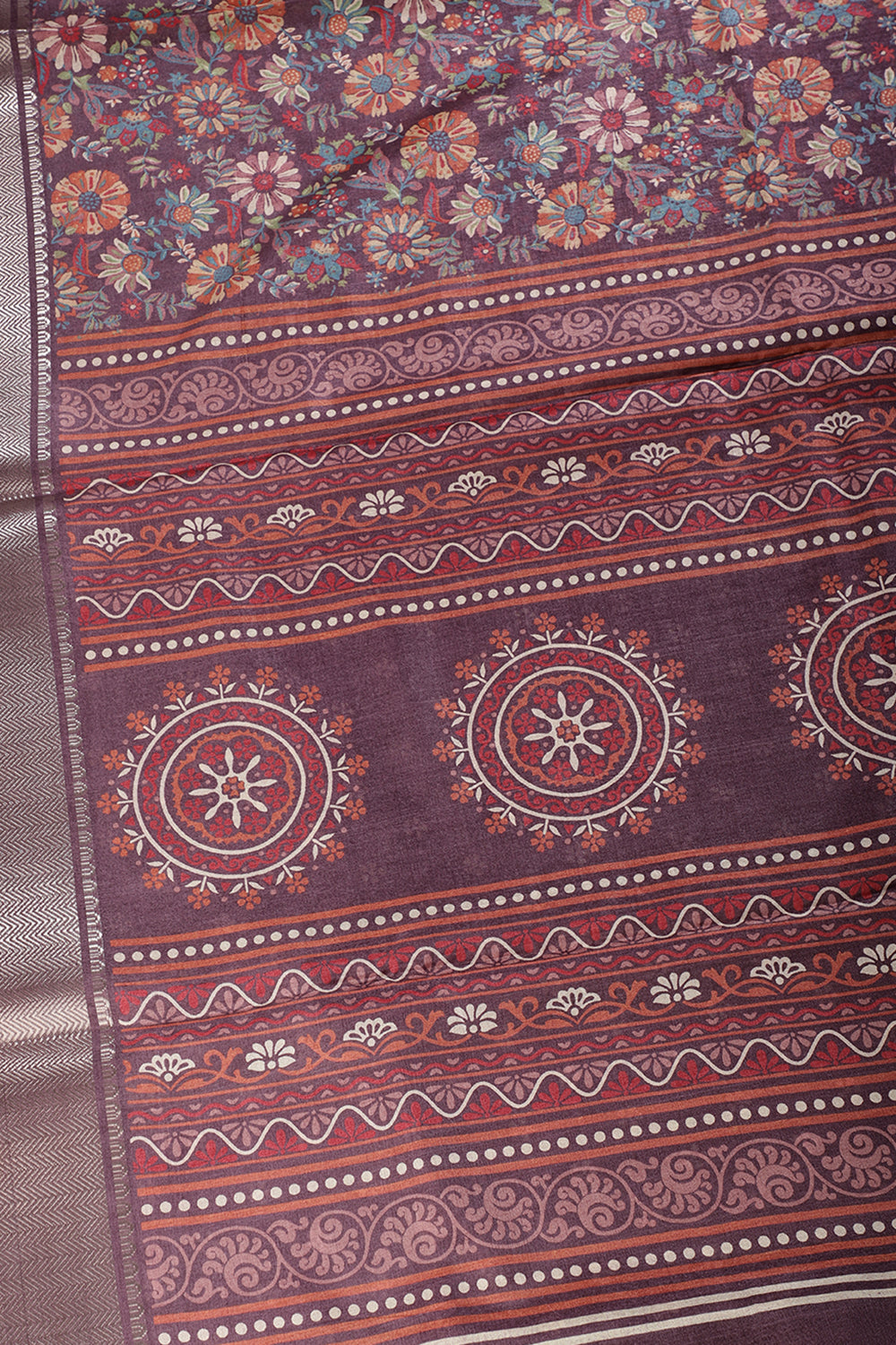 Mauve Colour Floral Printed Cotton Silk Saree