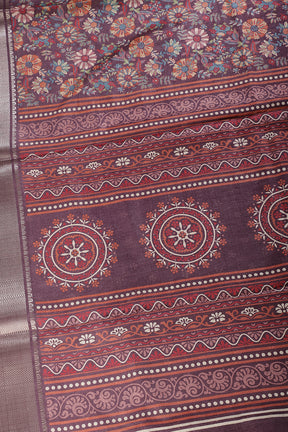 Mauve Colour Floral Printed Cotton Silk Saree
