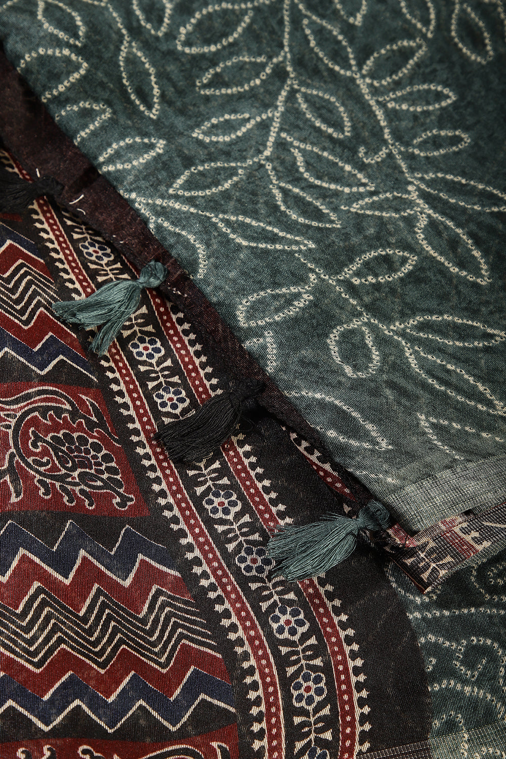 Bottle Green Color Chanderi Cotton Bandhani & Kalamkari Printed Saree
