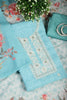 Firozi Color Linen Embroidery Self Print Unstitched Suit Material