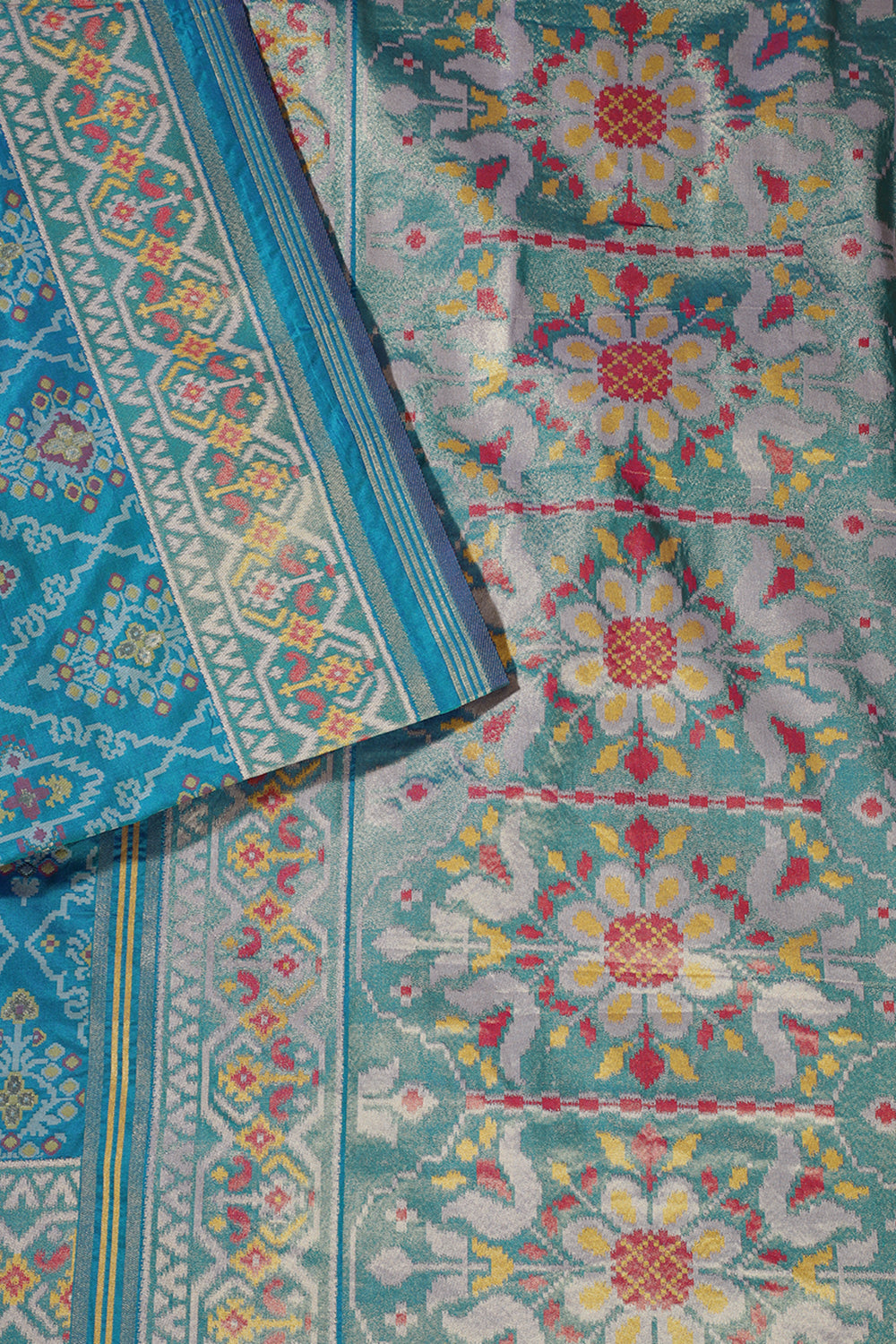 Teal Blue Silk Patola Woven Saree