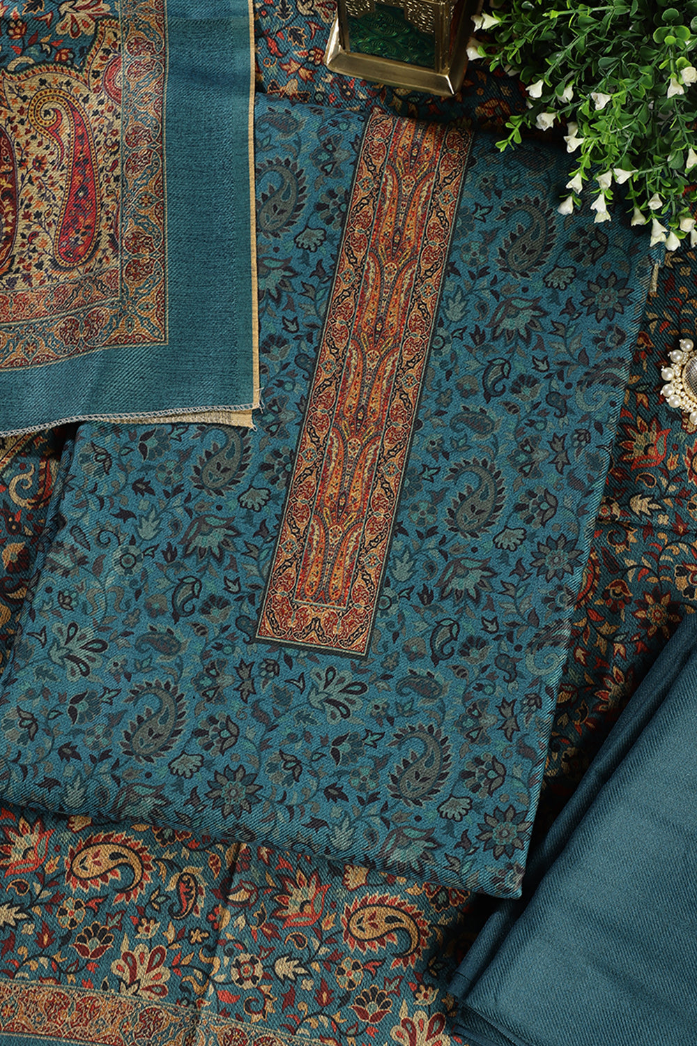 Blue Pashmina Digital Printed Unstitched Suit Fabric