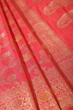 Coral Red Silk Floral Zaal Woven Banarasi Saree