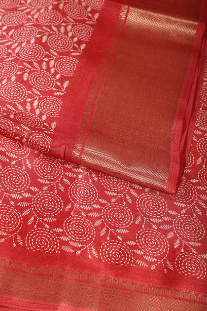 Red Printed & Woven Cotton Silk Saree