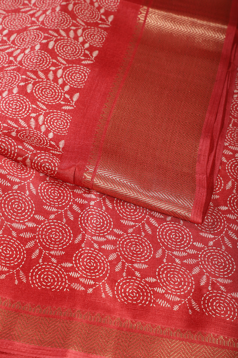 Red Printed & Woven Cotton Silk Saree