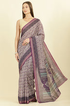Purple Ajrakh Block Printed Cotton Saree