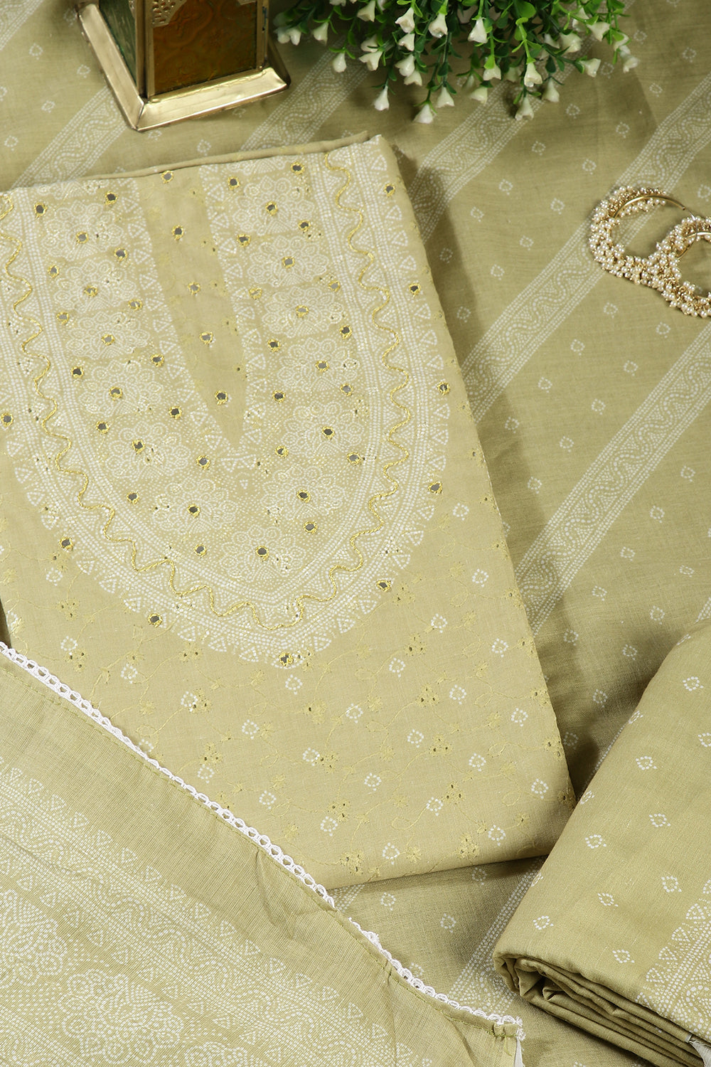 Pale Mustard  Color Printed & Resham Embroidered Unstitched Suit