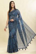 Blue Cotton Silk Printed Saree
