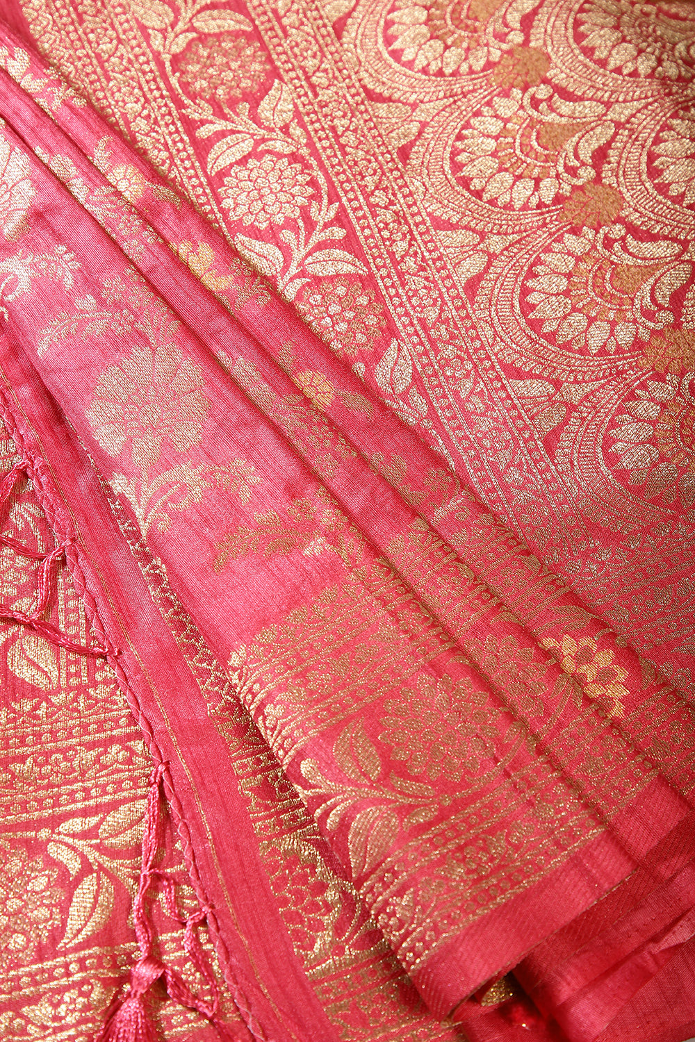 Coral Pink Color Raw Silk Woven Saree
