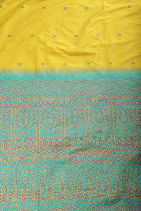Lemon Yellow & Teal Green Silk Resham And Zari Woven Saree