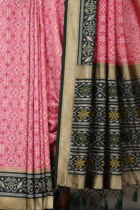 Dusty Pink & Green Dual Toned Tussar Silk Patola Woven Saree