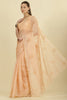 Light Peach Floral Resham Embroidered Cotton Saree