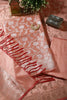 Peach Zari Floral Woven Unstitched Suit Fabric