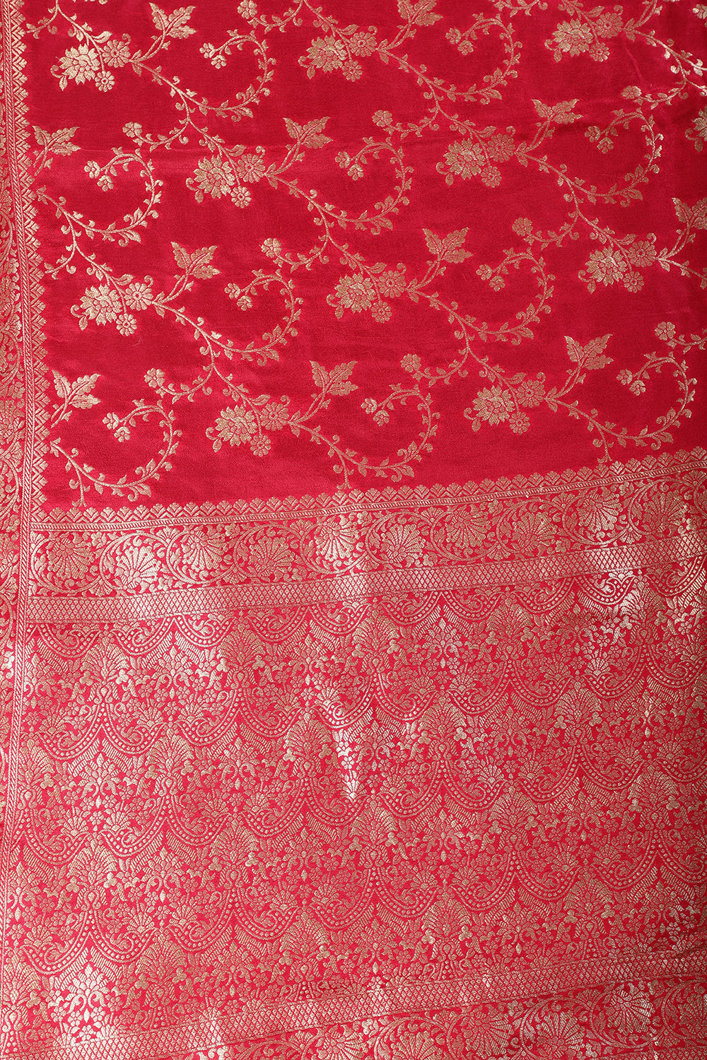 Cardinal Red Banarasi Silk Zari Floral Zaal Woven Saree