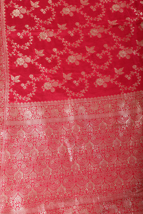 Cardinal Red Banarasi Silk Zari Floral Zaal Woven Saree