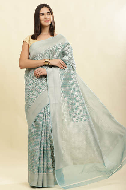 Turquoise Chanderi Silk Zari Weaving Saree